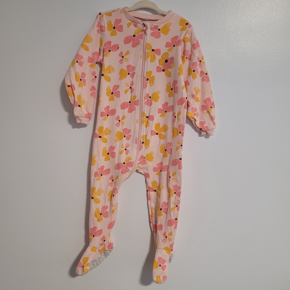 Pink Floral Footed Baby Pajamas - Soft Zip Sleepwear